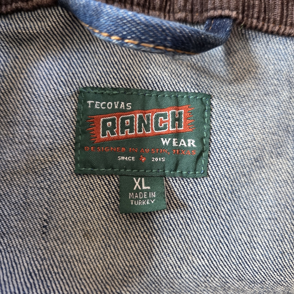 Tecovas Denim Jacket with Brown Collar Mens Size XL - Picture 2 of 2